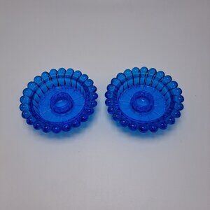 Vintage Cobalt Blue Glass Pair Candlestick Holders Mid Century Modern Collector